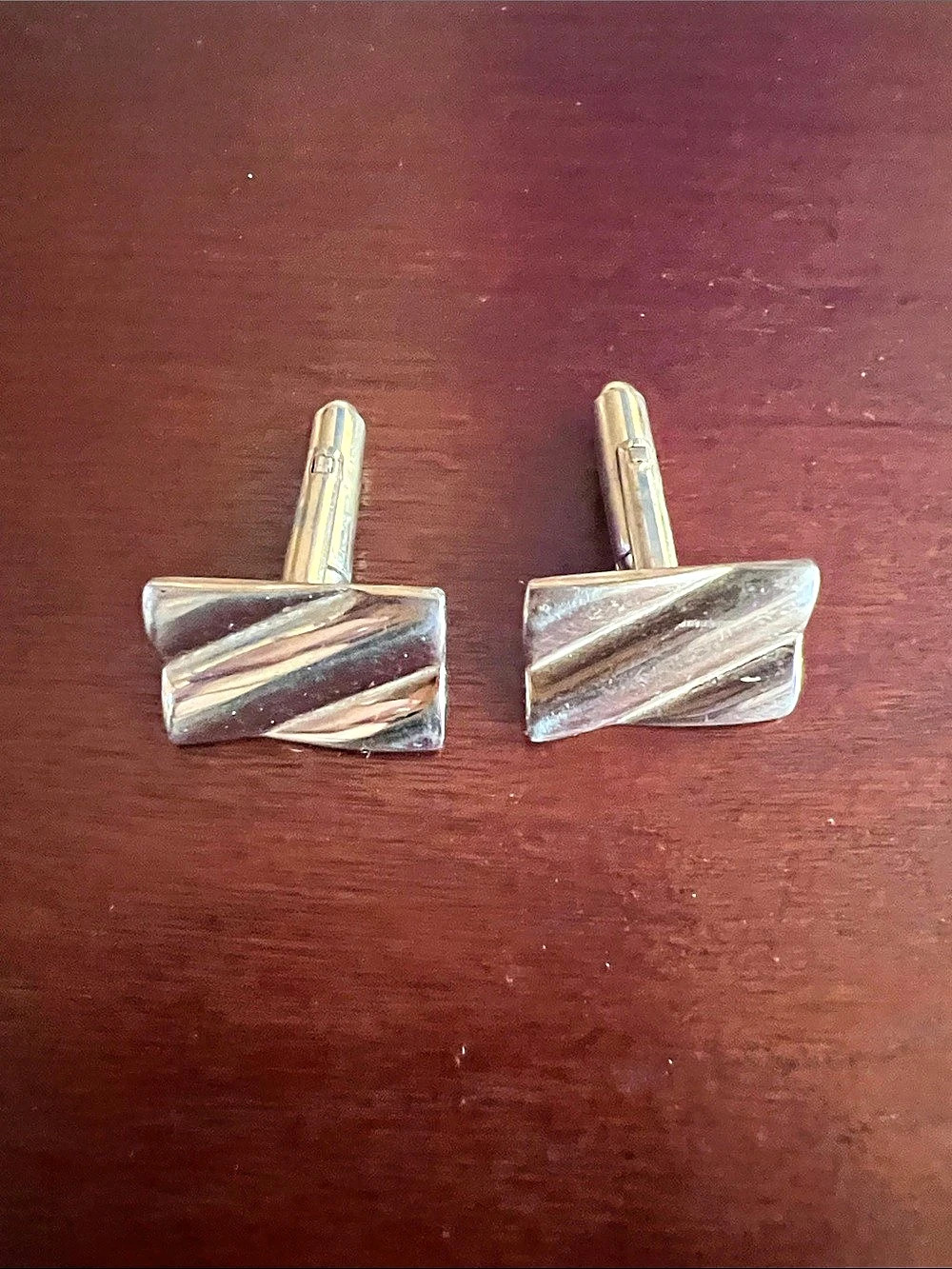 Swank Silver-Tone Geometric Cuff Links